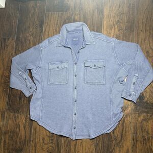 Aerie LumberJane Shirt XSmall Blue Waffle Knit Oversized Cozy Button Down Beach